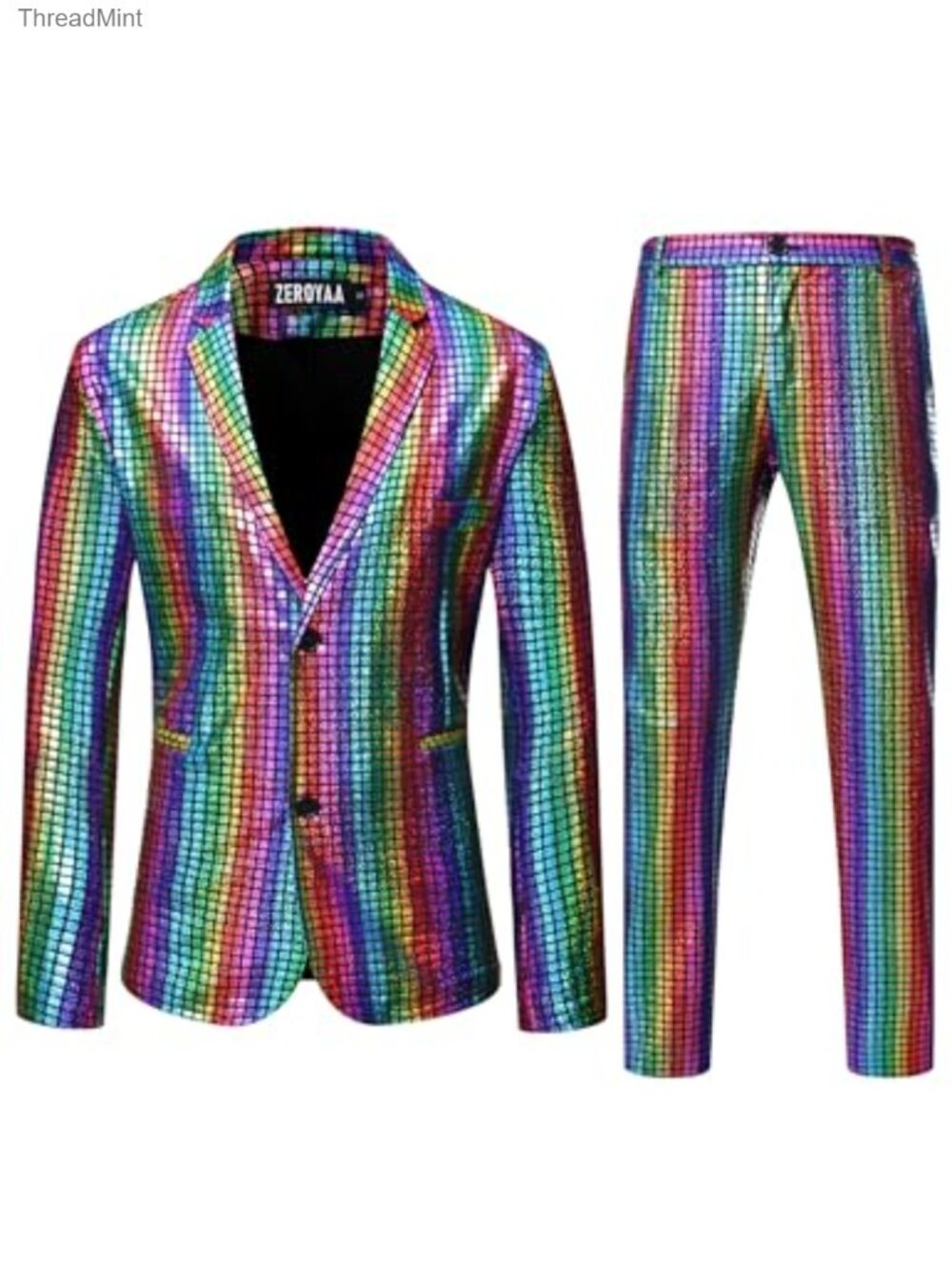Men's 70s Disco Metallic Shiny Suit Set Two-Piece Blazer Pants Costume